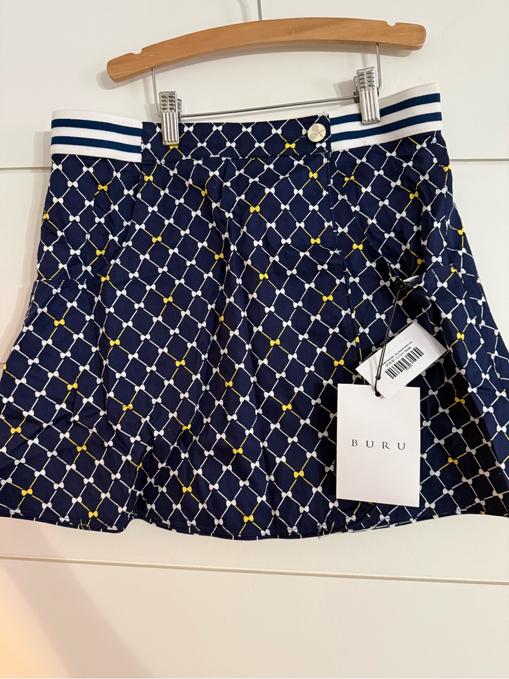NWT BURU Reversible Tennis Skirt Navy & Metallic Yellow Lurex Small